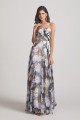 Strapless Cross-Ruched Bodice Patterned Floral Bridesmaid Dresses