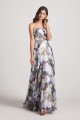 Strapless Cross-Ruched Bodice Patterned Floral Bridesmaid Dresses