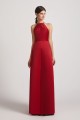 Crinkle Halter Neckline Keyhole Satin Gown with Front Slit