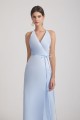V-Neck Tie-Waist Faux Wrap Bridesmaid Dresses with Open Back