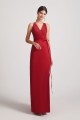 V-Neck Tie-Waist Open Back Long Satin Sleeveless Bridesmaid Dresses