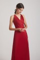 V-Neck Tie-Waist Open Back Long Satin Sleeveless Bridesmaid Dresses