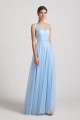 A-Line V-Neck Long Tulle Bridesmaid Dresses with Straps