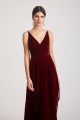 Spaghetti Straps Velvet Faux Wrap Bridesmaid Dresses with Waist Tie