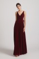 Spaghetti Straps Velvet Faux Wrap Bridesmaid Dresses with Waist Tie