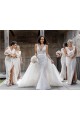 Sexy Long Chiffon Champagne Bridesmaid Dresses with High Slit and Front Ruffles