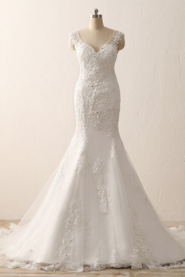 Ivory Sweetheart Straps Lace Mermaid Wedding Dresses with Sweep Train