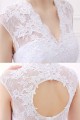White Mermaid Lace V-Neck Cap Sleeves Wedding Dresses With Belt