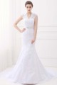 White Mermaid Lace V-Neck Cap Sleeves Wedding Dresses With Belt