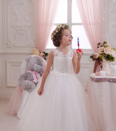 Ivory Ball Gown High Neck Floor Length Sleeveless Flower Girl Dress