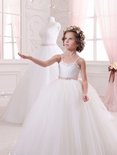 Ivory Ball Gown Sweetheart Chapel Train Sleeveless Flower Girl Dress