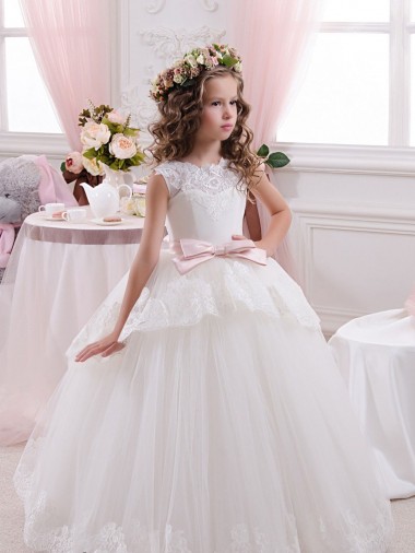 Ivory Ball Gown Sweetheart V-Back Sleeveless Flower Girl Dress