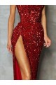 Burgundy Sheath Strapless Sleeveless Long Floor Length Velvet Sequin Prom Dress