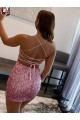 Hot Pink Sheath Spaghetti Straps Sleeveless Short Velvet Sequin Prom Dress
