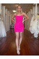 Fuchsia Sheath Spaghetti Straps Sleeveless Short Velvet Sequin Prom Dress