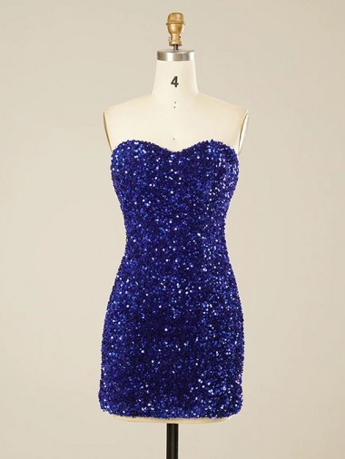 Sheath Sweetheart Sleeveless Short Velvet Sequin Prom Dress