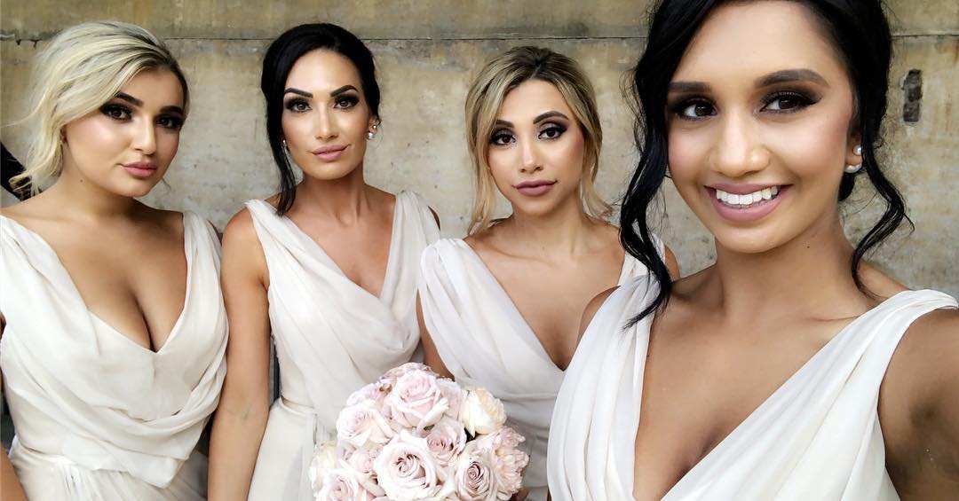 Sexy Long Chiffon Dusty Blue Bridesmaid Dresses with High Slit and Front Ruffles (AF0375)